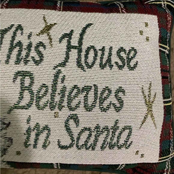 Vintage This House Believes In Santa Needle Point Tapestry Christmas Pillow 12x8 - Picture 7 of 10